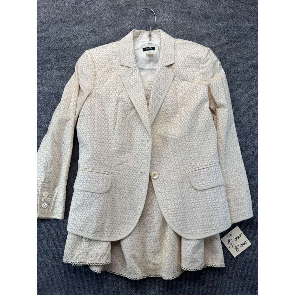 J.Crew 2-Pc Blazer & Skirt Set Womens 10 Cream Circle Eyelet Lined Professional